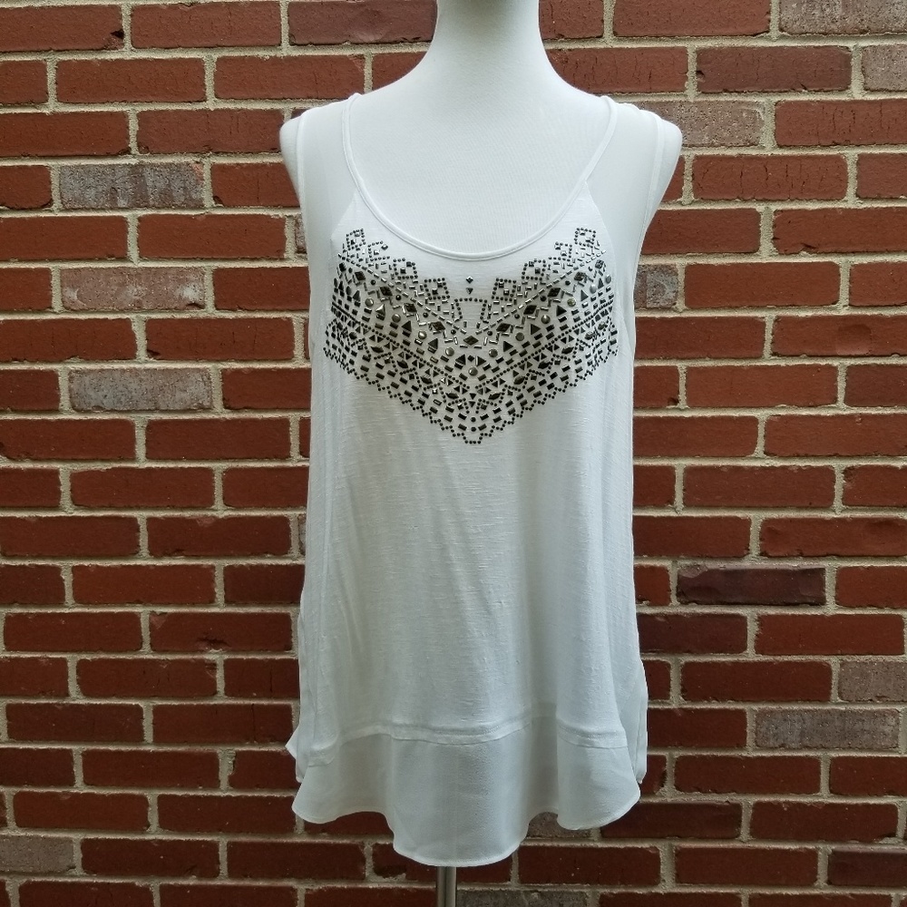 Embellished Chiffon Panel Tank